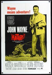 1s193 HATARI linen one-sheet R67 great different full-length image of John Wayne, Howard Hawks