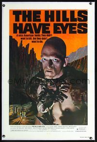 1s201 HILLS HAVE EYES linen 1sh '78 Wes Craven, classic creepy image of sub-human Michael Berryman!