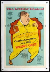 1s203 HOBSON'S CHOICE linen 1sh '54 David Lean, great signed Al Hirschfeld art of Charles Laughton!