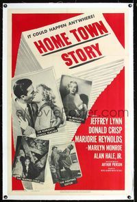 1s205 HOME TOWN STORY linen one-sheet poster '51 sexy Marilyn Monroe is the beautiful secretary!