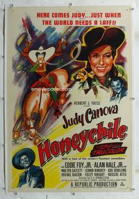 1s206 HONEYCHILE linen 1sh '51 wonderful artwork of cowgirl Judy Canova on horse by Al Hirschfeld!