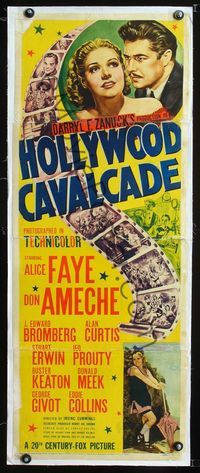1s036 HOLLYWOOD CAVALCADE linen insert '39 art of Alice Faye & Don Ameche, and a photo of her too!