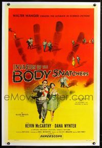 1s224 INVASION OF THE BODY SNATCHERS linen 1sh '56 classic horror, the ultimate in science-fiction!