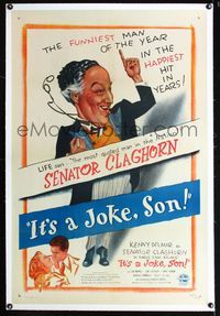 1s226 IT'S A JOKE SON linen one-sheet poster '47 great artwork of Kenny Delmar as Senator Claghorn!