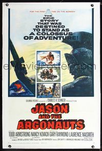 1s230 JASON & THE ARGONAUTS linen one-sheet poster '63 great special effects by Ray Harryhausen!