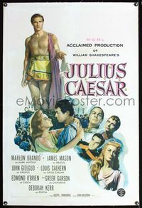 1s232 JULIUS CAESAR linen one-sheet poster '53 Marlon Brando, James Mason, Greer Garson, Shakespeare