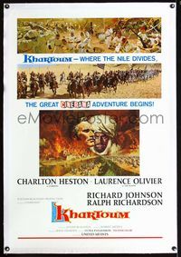 1s235 KHARTOUM linen one-sheet '66 art of Charlton Heston & Laurence Olivier, Cinerama adventure!