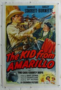 1s236 KID FROM AMARILLO linen 1sh '51 great art of Charles Starrett firing his gun by Glenn Cravath!