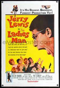 1s242 LADIES' MAN linen 1sheet '61 girl-shy upstairs-man-of-all-work Jerry Lewis screwball comedy!