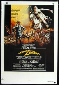 1s248 LION OF THE DESERT linen one-sheet poster '80 Anthony Quinn, cool artwork by Brian Bysouth!