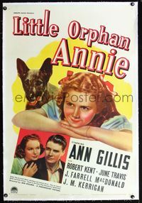 1s250 LITTLE ORPHAN ANNIE linen one-sheet '38 great image of cute Ann Gillis & her German Shepherd!