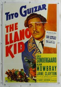1s251 LLANO KID linen 1sheet '39 great close up image of Tito Guizar, from O. Henry's short story!
