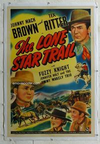 1s253 LONE STAR TRAIL linen one-sheet poster '43 cool art of cowboys Tex Ritter & Johnny Mack Brown!