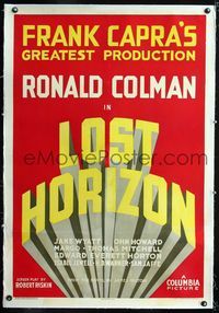1s255 LOST HORIZON linen one-sheet '37 Frank Capra's greatest production starring Ronald Colman!