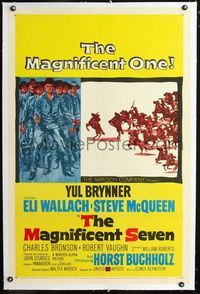 1s259 MAGNIFICENT SEVEN linen 1sh '60 Yul Brynner, Steve McQueen, John Sturges' 7 Samurai western!