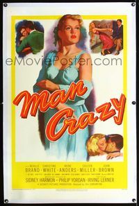 1s262 MAN CRAZY linen one-sheet movie poster '53 artwork of very sexy bad girl Christine White!