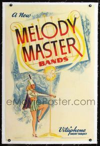 1s272 MELODY MASTER BANDS linen stock one-sheet '40 Vitaphone short, artwork of sexy baton twirler!