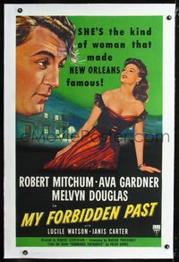 1s280 MY FORBIDDEN PAST linen 1sh '51 Ava Gardner is the kind of girl that made New Orleans famous!