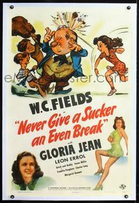 1s282 NEVER GIVE A SUCKER AN EVEN BREAK linen 1sheet '41 great art of W.C. Fields, sexy Gloria Jean!