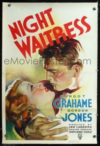 1s286 NIGHT WAITRESS linen 1sheet '36 romantic close up art of pretty Margot Grahame & Gordon Jones!