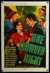 1s294 ONE CROWDED NIGHT linen 1sh '40 cool artwork of entire cast including 18 year-old Gale Storm!