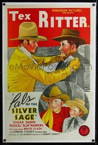1s304 PALS OF THE SILVER SAGE linen one-sheet poster '40 stone litho art of cowboy Tex Ritter!