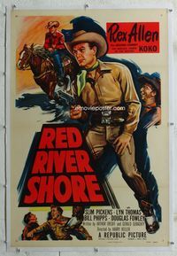 1s322 RED RIVER SHORE linen one-sheet '53 cool full-length artwork of cowboy Rex Allen pointing gun!