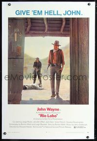 1s328 RIO LOBO linen one-sheet movie poster '71 Howard Hawks, Give 'em Hell, John Wayne!