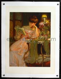 1s011 WOMAN READING linen special poster c1900 cool chromolithograph artwork!