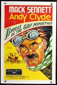 1s359 SPEED IN THE GAY NINETIES linen one-sheet '32 wonderful artwork of race car driver Andy Clyde!