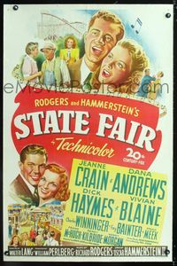 1s368 STATE FAIR linen one-sheet '45 Jeanne Crain & Dana Andrews in Rogers & Hammerstein musical!