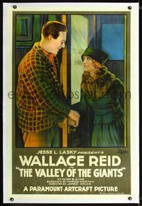1s407 VALLEY OF THE GIANTS linen 1sh '19 Wallace Reid was making this when he became a drug addict!
