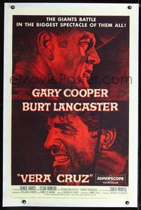 1s410 VERA CRUZ linen one-sheet '55 best close up artwork of cowboys Gary Cooper & Burt Lancaster!
