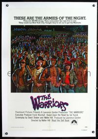 1s418 WARRIORS linen one-sheet poster '79 Walter Hill, Jarvis artwork of the armies of the night!