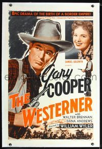 1s424 WESTERNER linen one-sheet R54 Gary Cooper, Walter Brennan as Judge Roy Bean, William Wyler