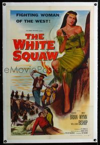 1s429 WHITE SQUAW linen one-sheet '56 sexiest Native American Indian fighting woman pointing gun!