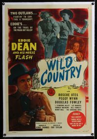 1s431 WILD COUNTRY linen one-sheet poster '47 cool artwork of cowboy Eddie Dean on a killer's trail!