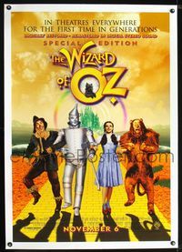 1s432 WIZARD OF OZ linen advance one-sheet R98 great new art of all characters on Yellow Brick Road!