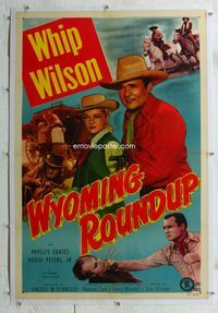 1s434 WYOMING ROUNDUP linen one-sheet '52 great large image of Whip Wilson & sexy Phyllis Coates!