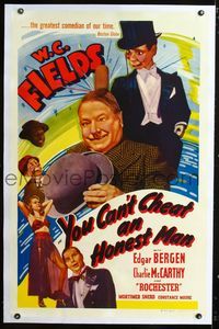 1s437 YOU CAN'T CHEAT AN HONEST MAN linen 1sh R49 best image of Charlie McCarthy hitting W.C. Fields