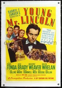 1s439 YOUNG MR. LINCOLN linen style B 1sheet '39 Henry Fonda as President Abraham Lincoln, John Ford