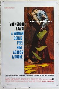 1s440 YOUNGBLOOD HAWKE linen 1sh '64 full-length art of James Franciscus & sexy Suzanne Pleshette!