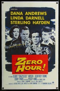 1s443 ZERO HOUR linen 1sheet '57 Dana Andrews, Linda Darnell, Sterling Hayden, parodied in Airplane!