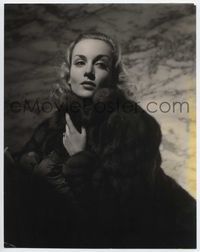 1t035 CAROLE LOMBARD deluxe 11x13.75 '30s great close sexy portrait in black full-length fur coat!