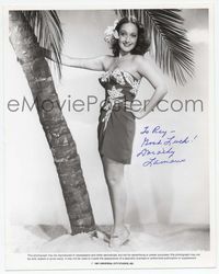 1t016 DOROTHY LAMOUR signed 8x10 reproduction '87 to Ray Campi, she's in a sexy sarong by palm tree!