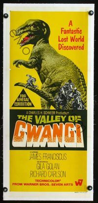 1u029 VALLEY OF GWANGI linen Aust daybill poster '69 Ray Harryhausen, great T-Rex dinosaur image!