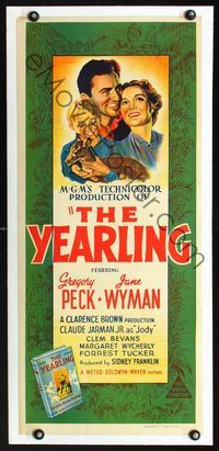 1u032 YEARLING linen Aust daybill '46 stone litho art of Gregory Peck, Jane Wyman, Claude Jarman Jr!