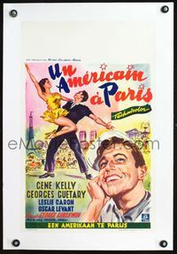 1u179 AMERICAN IN PARIS linen Belgian '51 wonderful art of Gene Kelly dancing w/Leslie Caron by Wik!