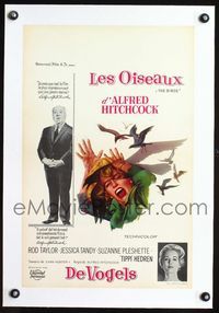 1u186 BIRDS linen Belgian movie poster '63 Alfred Hitchcock classic starring Tippi Hedren!