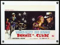 1u187 BONNIE & CLYDE linen Belgian '67 art of classic crime duo Warren Beatty & Faye Dunaway by Ray!